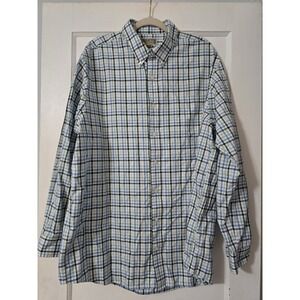 Duluth Trading Co Shirt XL Tall White Blue Checks Plaid Trim Fit Button Down